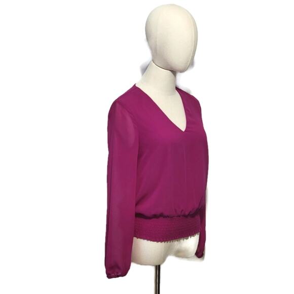 1 State V Neck Long Sleeve Smock Waist Pink Blouse Workwear Office  Size XS - Picture 8 of 13